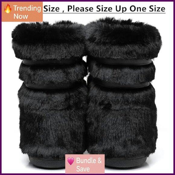 Women's Faux Fur Lined Snow Boots Mid-Calf Waterproof Winter Ski Boots - Picture 7 of 8